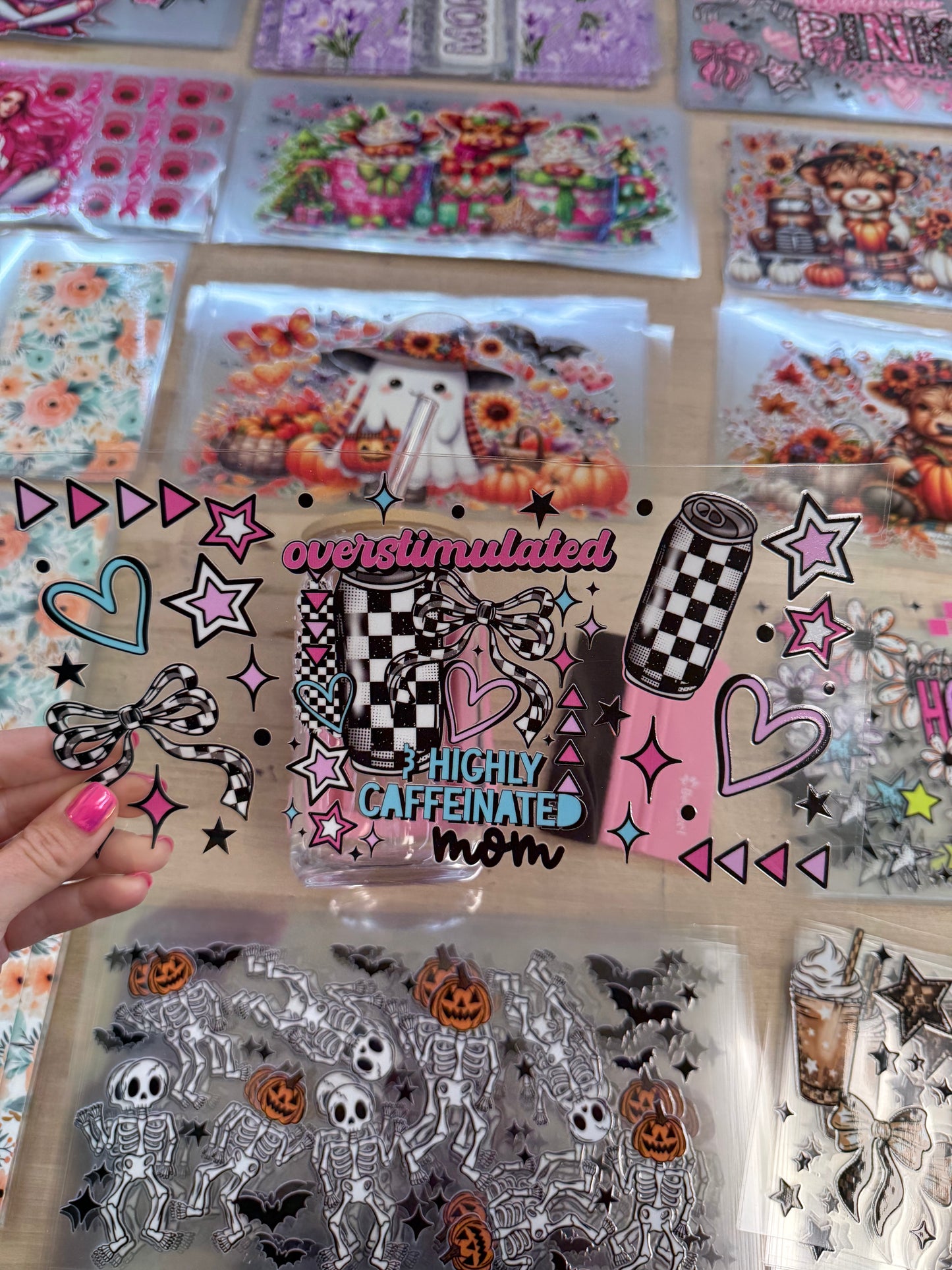 RTS Overstimulated Highly Caffeinated Mom 16 oz wrap UV DTF