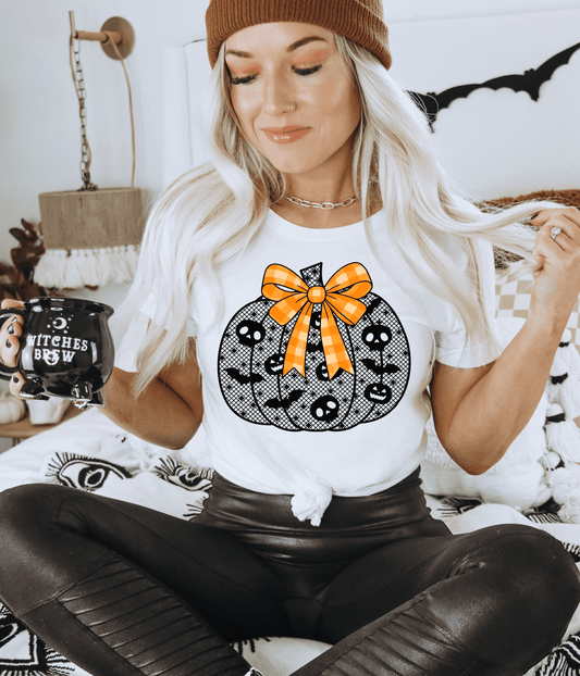 RTS HALLOWEEN PUMPKIN LACE ORANGE BOW SCREEN PRINT transfer ADULT 10X11 - Do it yourself Transfers