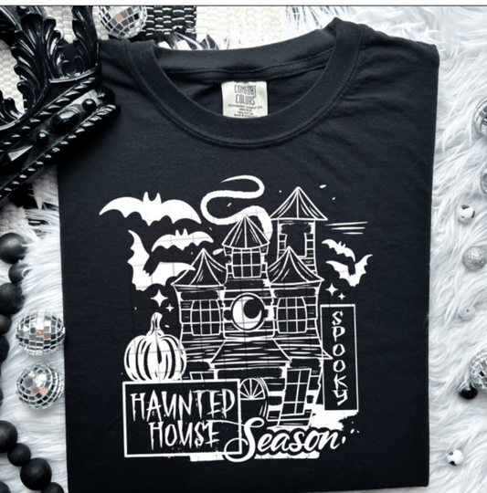 RTS HAUNTED HOUSE SEASON HALLOWEEN SINGLE COLOR WHITE SCREEN PRINT transfer ADULT 10X12 - Do it yourself Transfers