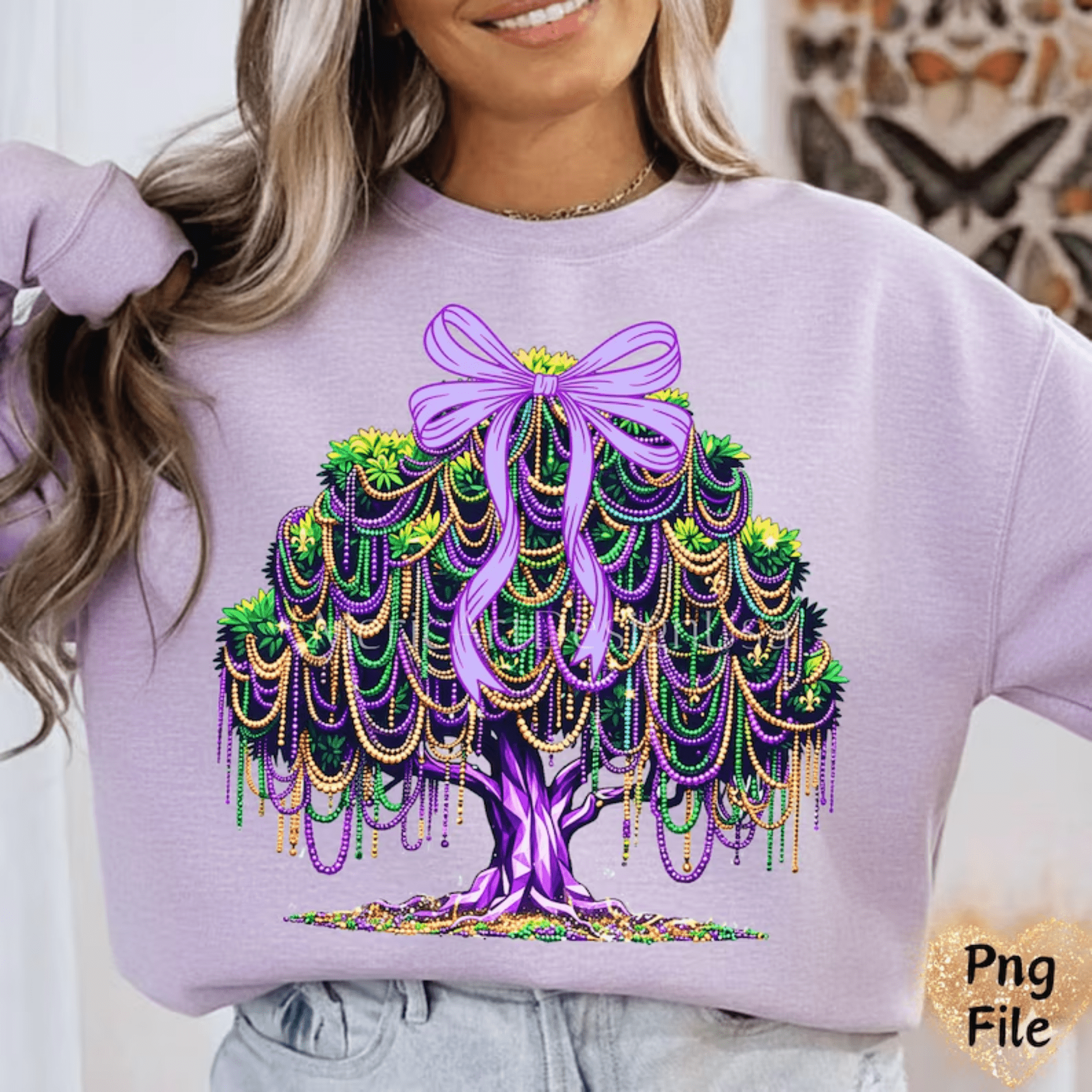 RTS MARDI GRAS TREE BEADS BOW DTF DIRECT TO FILM transfers ADULT 10X11.5 - Do it yourself Transfers