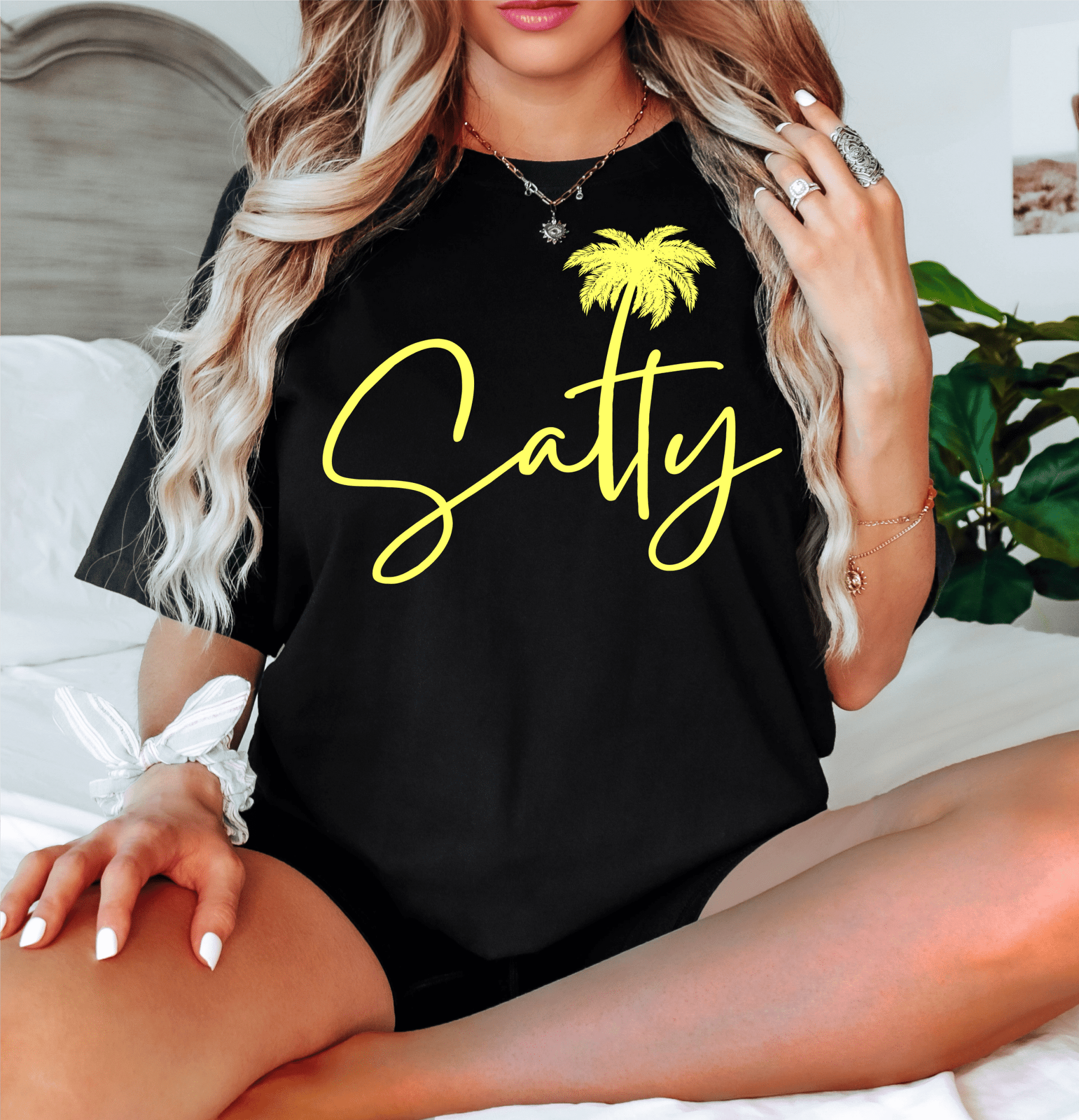SALTY palm tree SINGLE COLOR NEON YELLOW size ADULT DTF TRANSFERPRINT TO ORDER - Do it yourself Transfers