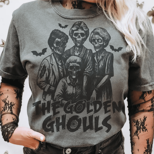 TRANSFER TUESDAY JULY 2ND THE GOLDEN GHOULS HALLOWEEN SINGLE COLOR BLACK Screen Print transfers size ADULT 11X12 - Do it yourself Transfers